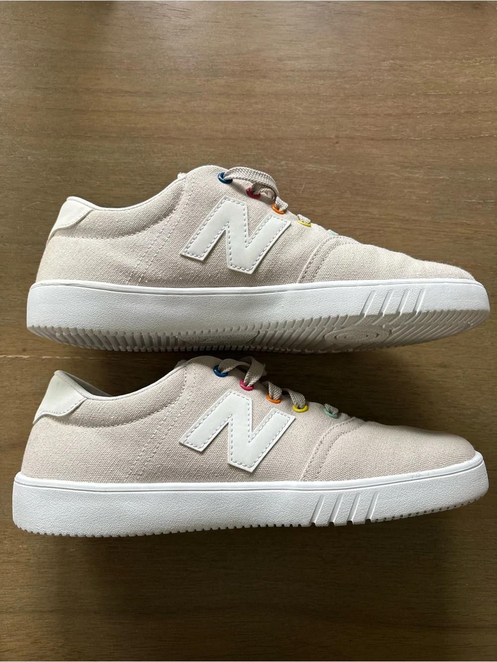 New Balance Isaac Mizrahi Beige Low Cut  Sneakers with Rainbow Eyelets 9.5